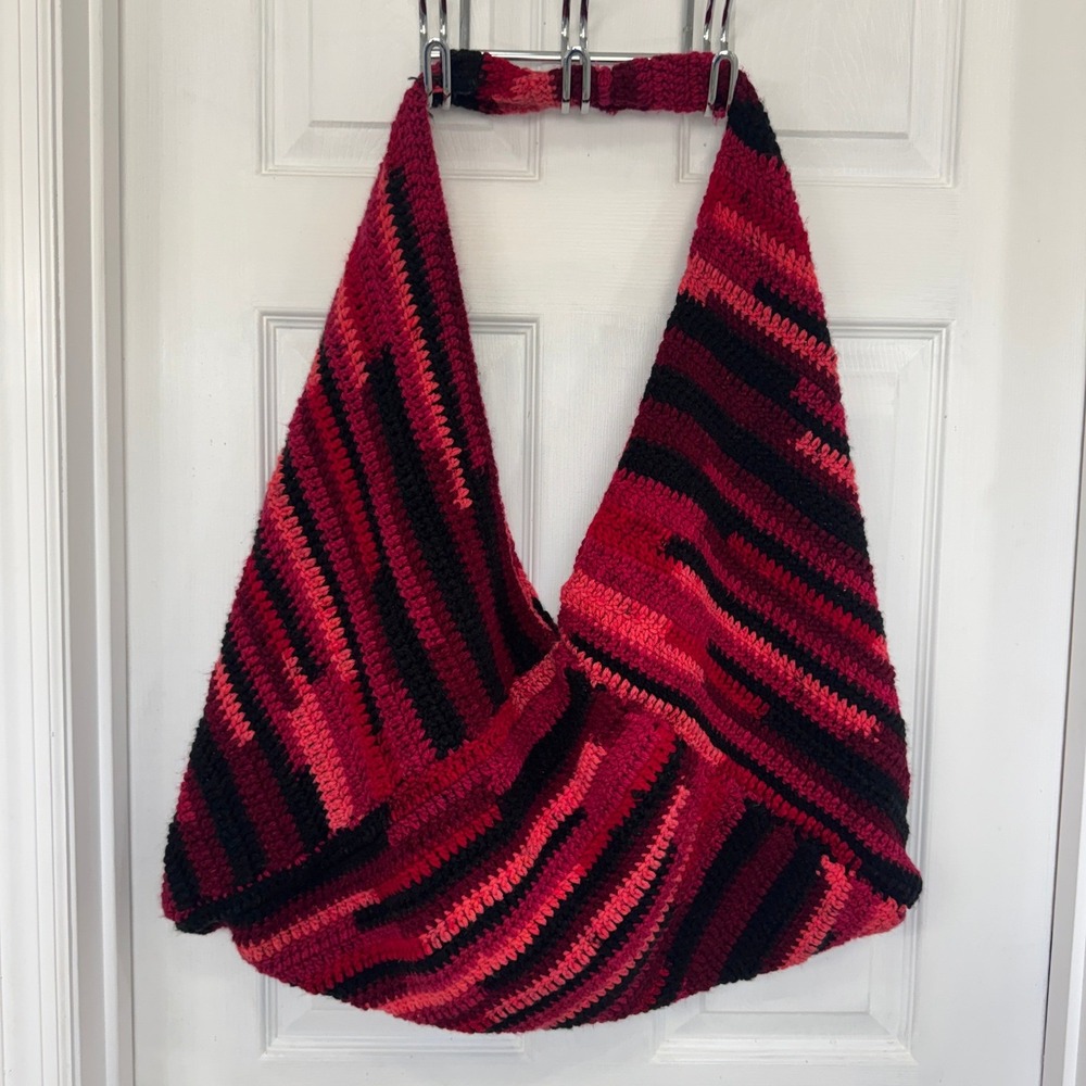 Giant Hobo Hand Knit Stripe Bag Single Shoulder Strap Stretch Large Purse Tote